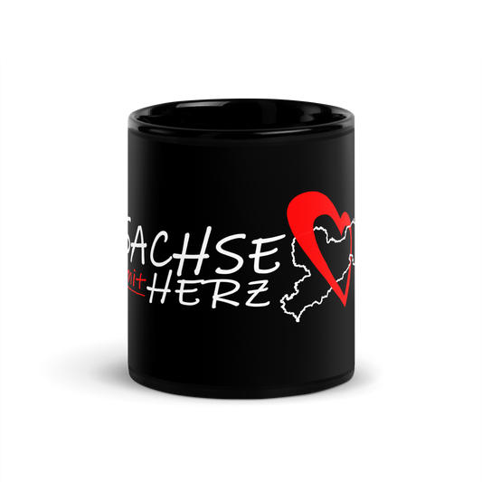 Sachse mit Herz -schwarze glänzende Tasse Drinkware sachsen,tassen Tassen