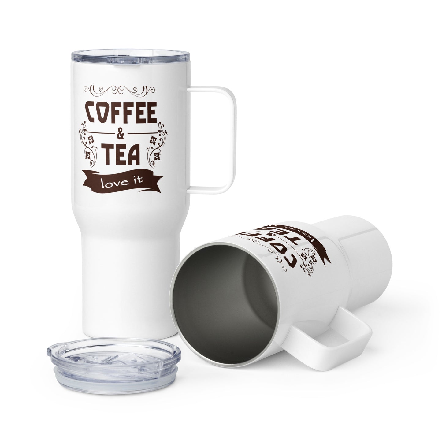 coffee & tea – love it – kaffee und tee – liebe es - reisebecher mit griff