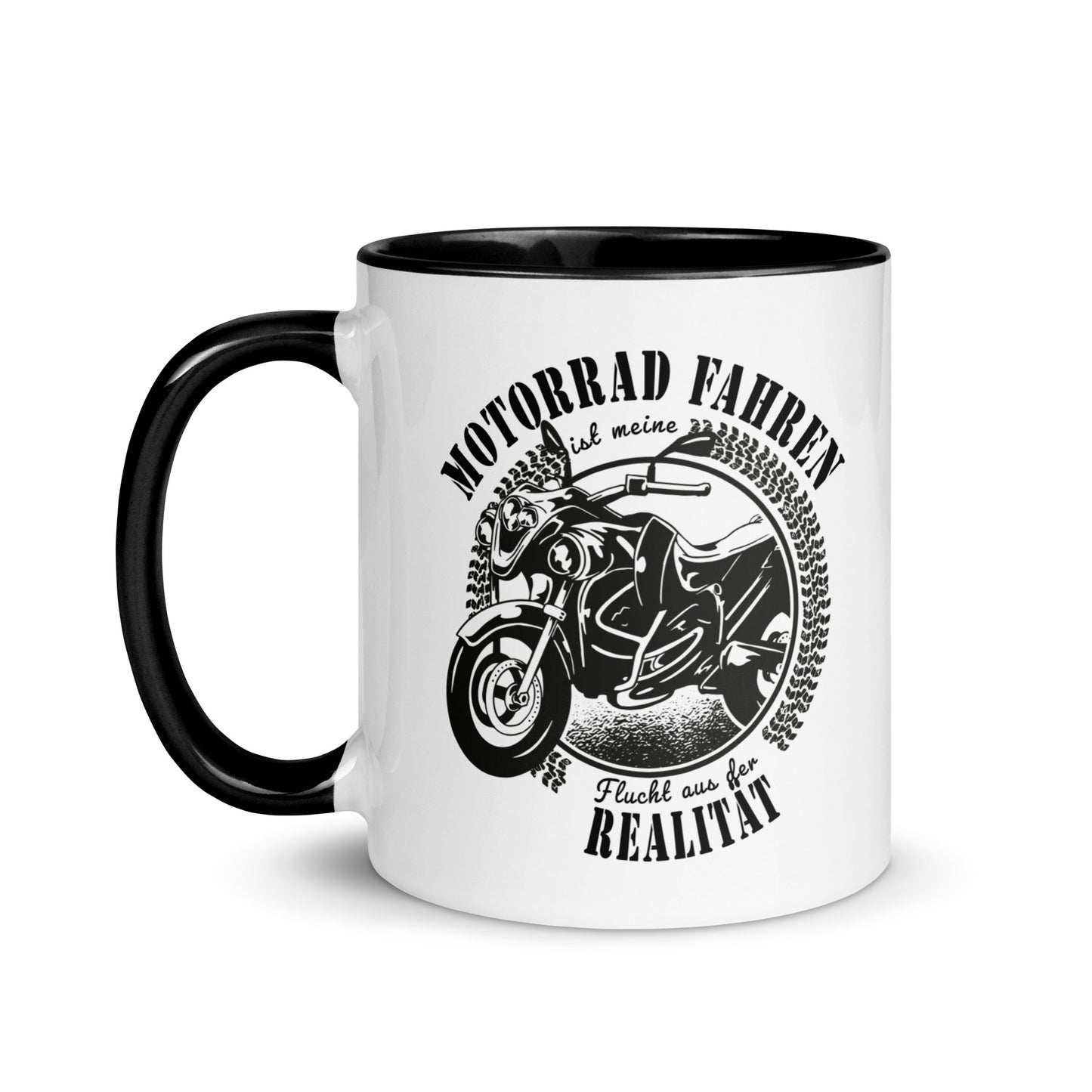 motorrad fahren ist meine flucht aus der realität - tasse mit farbiger innenseite