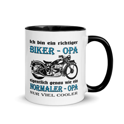 Ich Bin Ein Richtiger Biker-Opa, Eigentlich Genau Wie Ein Normaler Opa Nur Viel Cooler - Tasse mit farbiger Innenseite