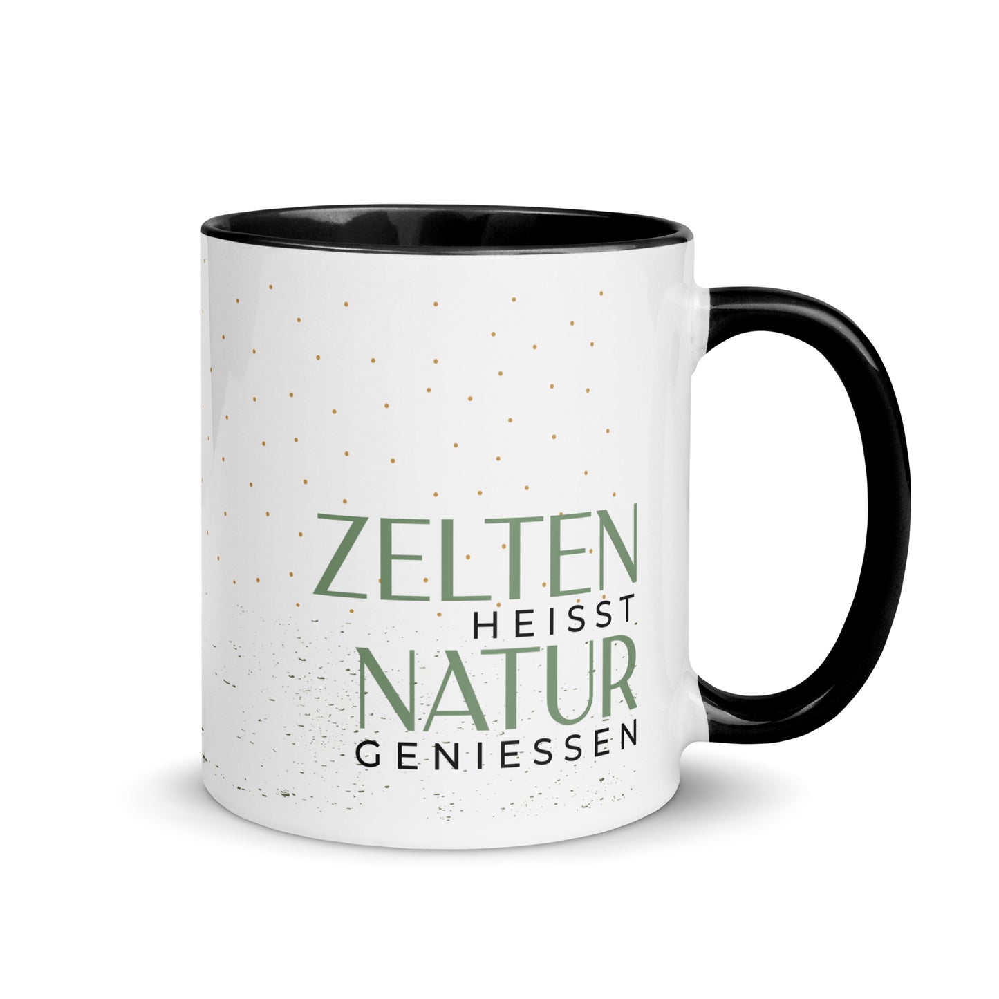 abenteuer erleben - zelten heisst natur geniessen - tasse mit farbiger innenseite