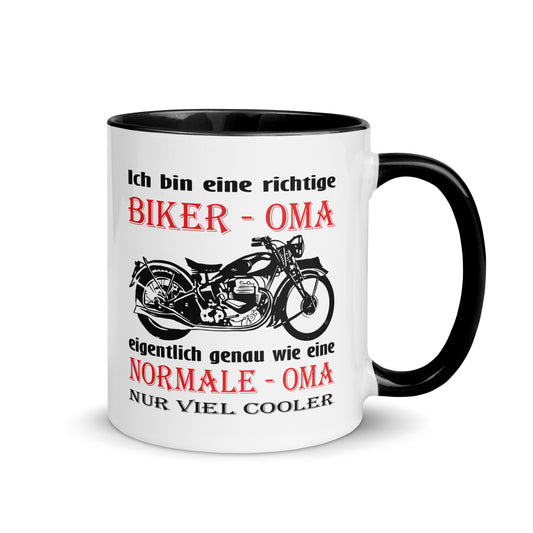 Ich bin eine richtige Biker - Oma, eigentlich genau wie eine Normale - Oma, nur viel cooler - Tasse mit farbiger Innenseite