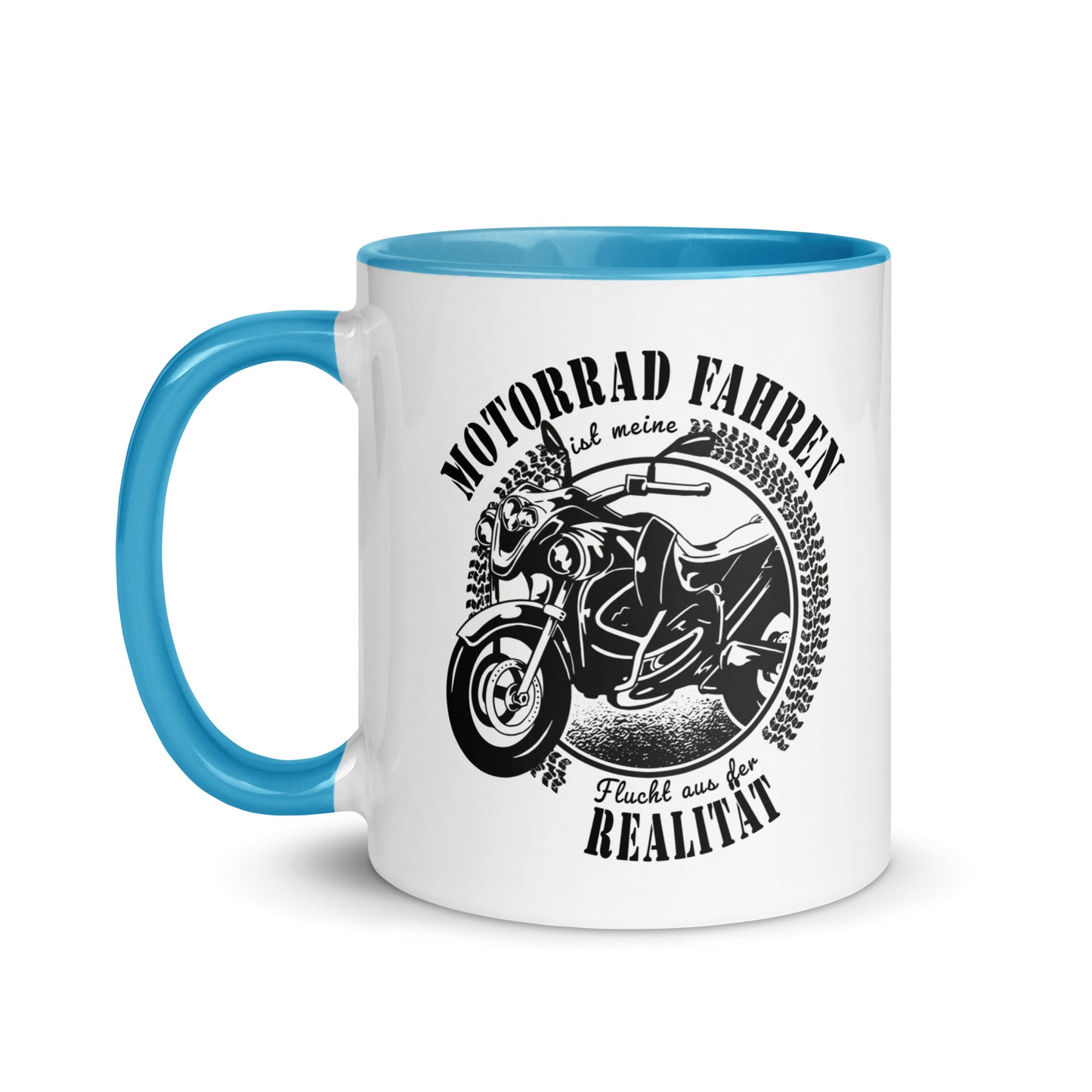 motorrad fahren ist meine flucht aus der realität - tasse mit farbiger innenseite