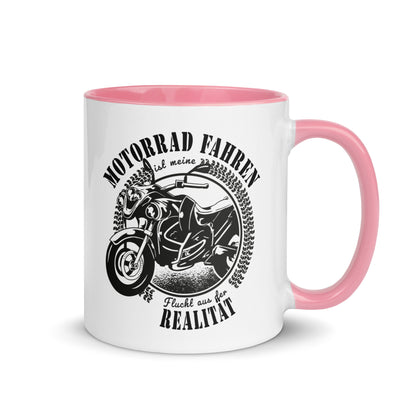 Motorrad fahren ist meine Flucht aus der Realität - Tasse mit farbiger Innenseite