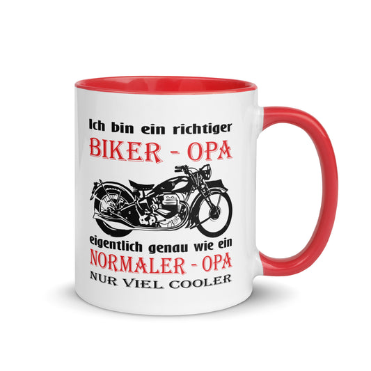 Ich bin ein richtiger Biker-Opa, eigentlich genau wie ein normaler Opa nur viel cooler - Tasse mit farbiger Innenseite