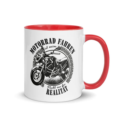 Motorrad fahren ist meine Flucht aus der Realität - Tasse mit farbiger Innenseite