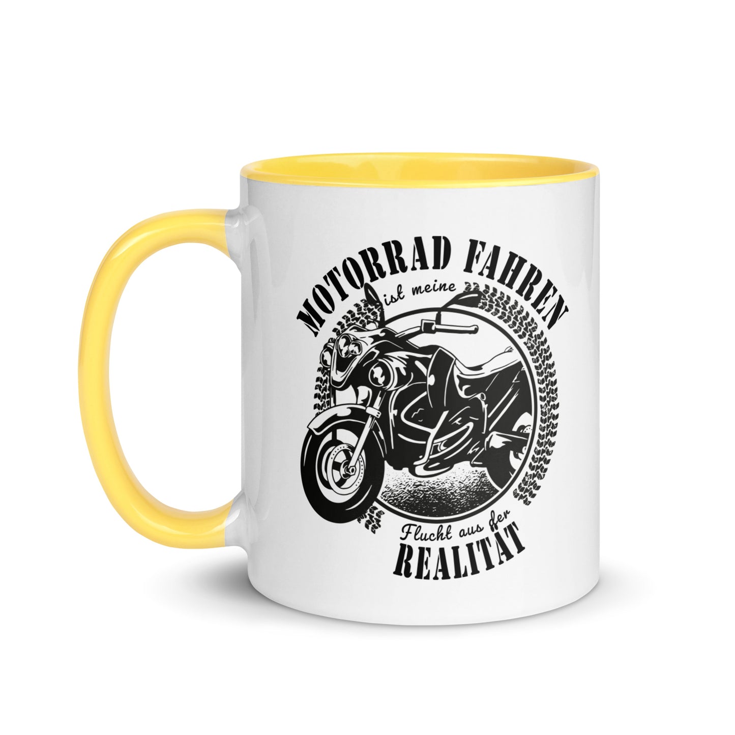 motorrad fahren ist meine flucht aus der realität - tasse mit farbiger innenseite