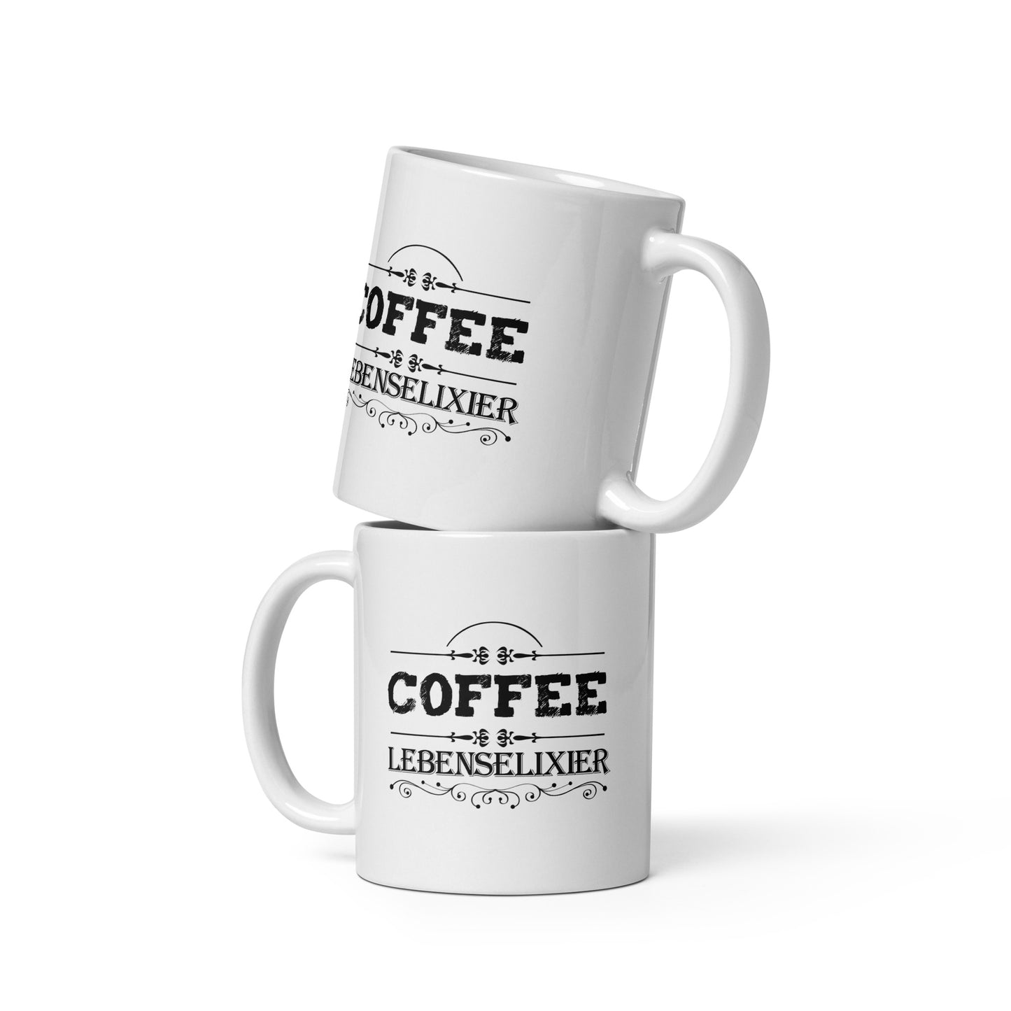 coffee (kaffee) lebenselixier - weiße, glänzende tasse