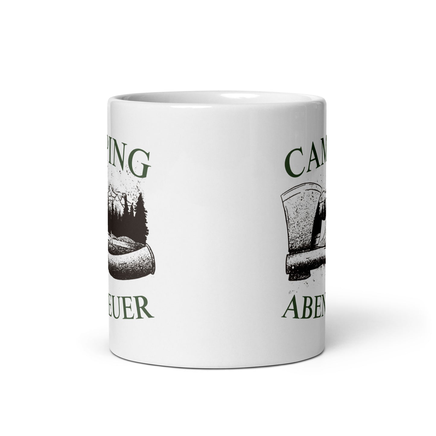 camping abenteuer - weiße, glänzende tasse