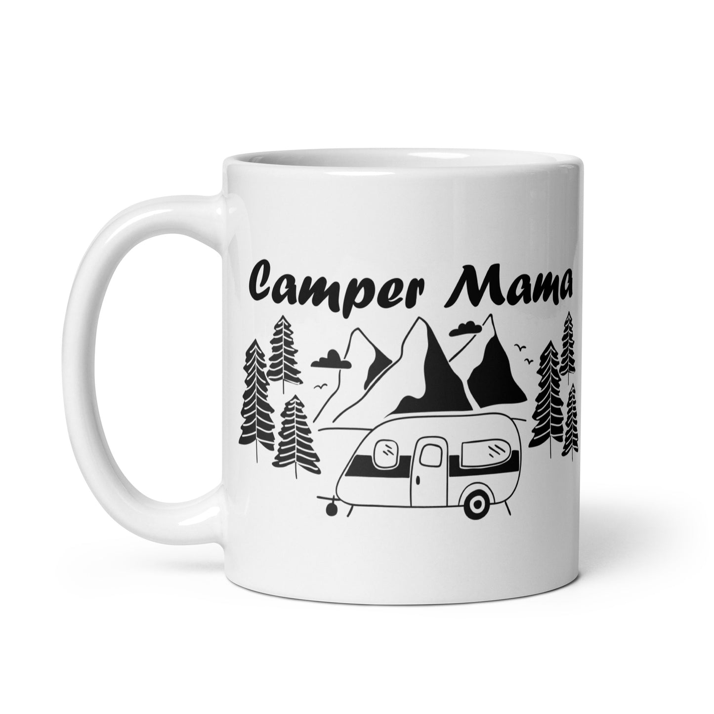 camper mama - weiße, glänzende tasse