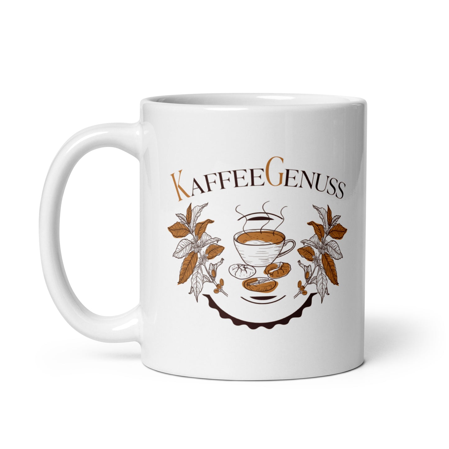 kaffeegenuss - weiße, glänzende tasse