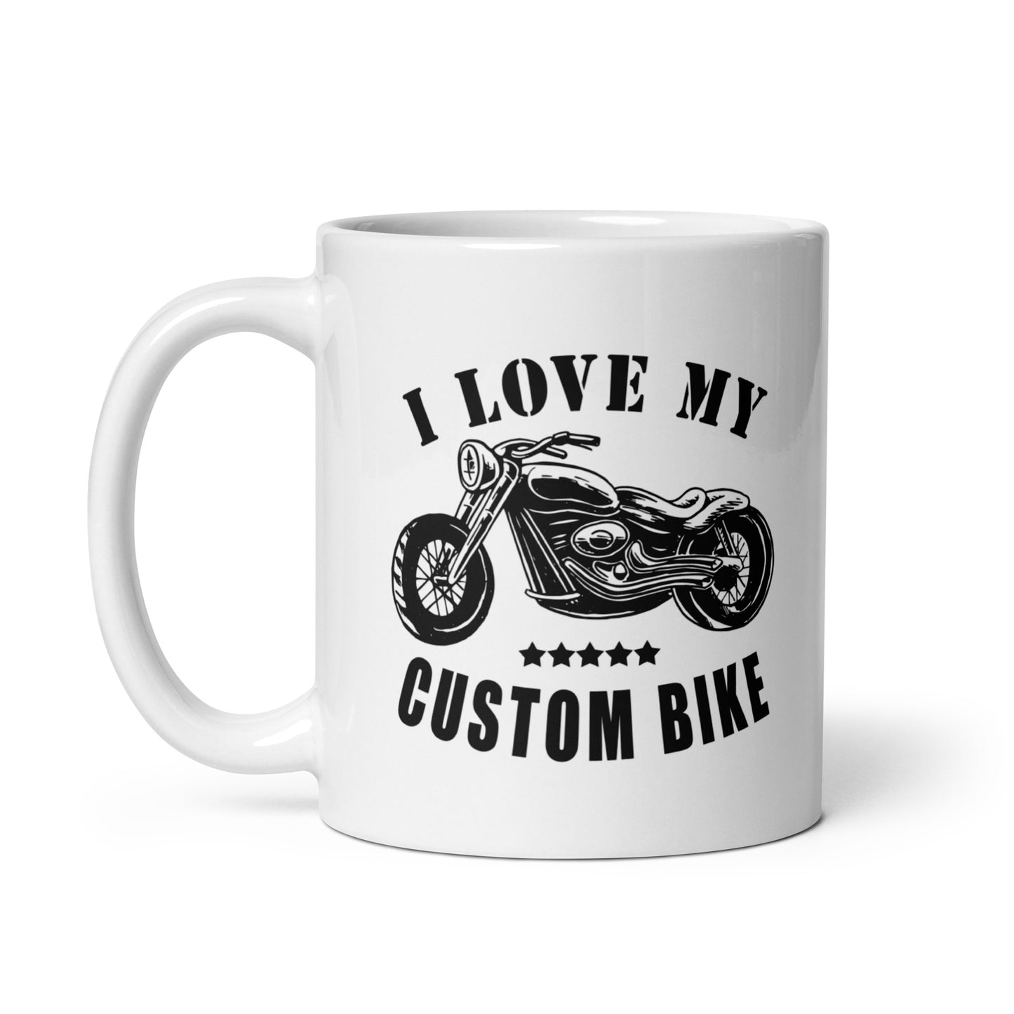 i love my custom bike - ich liebe mein custom-bike - weiße, glänzende tasse