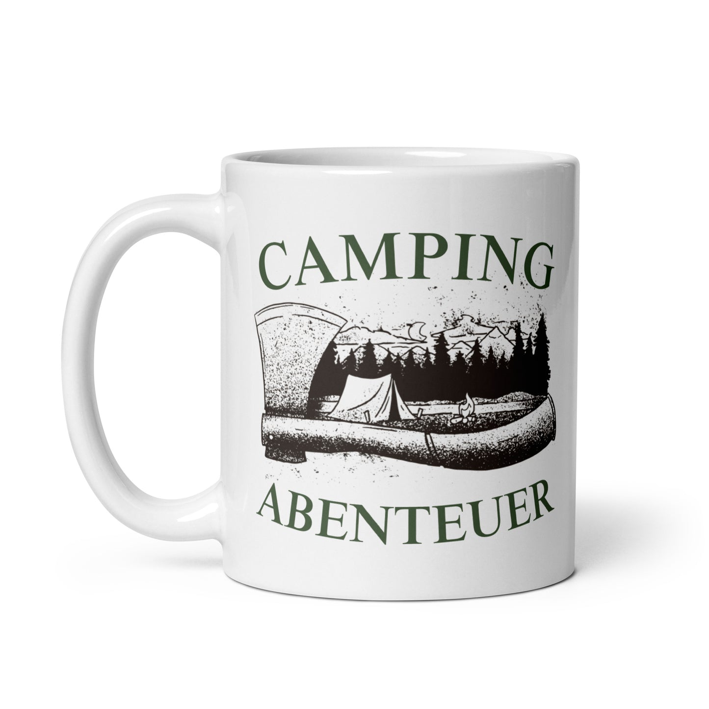 camping abenteuer - weiße, glänzende tasse