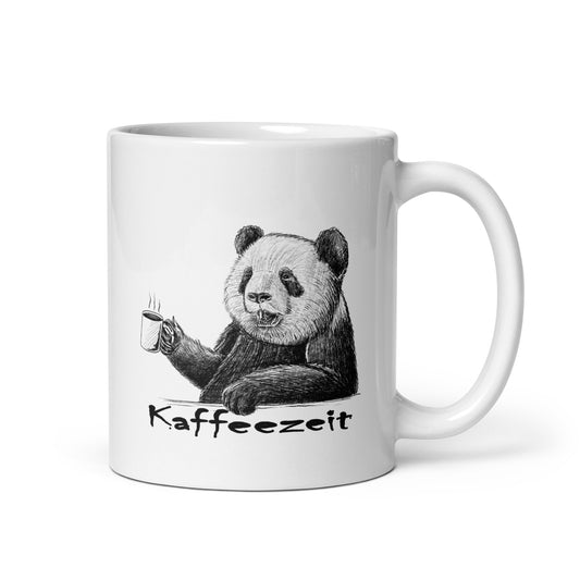 Kaffeezeit - Pandabär - Weiße, glänzende Tasse