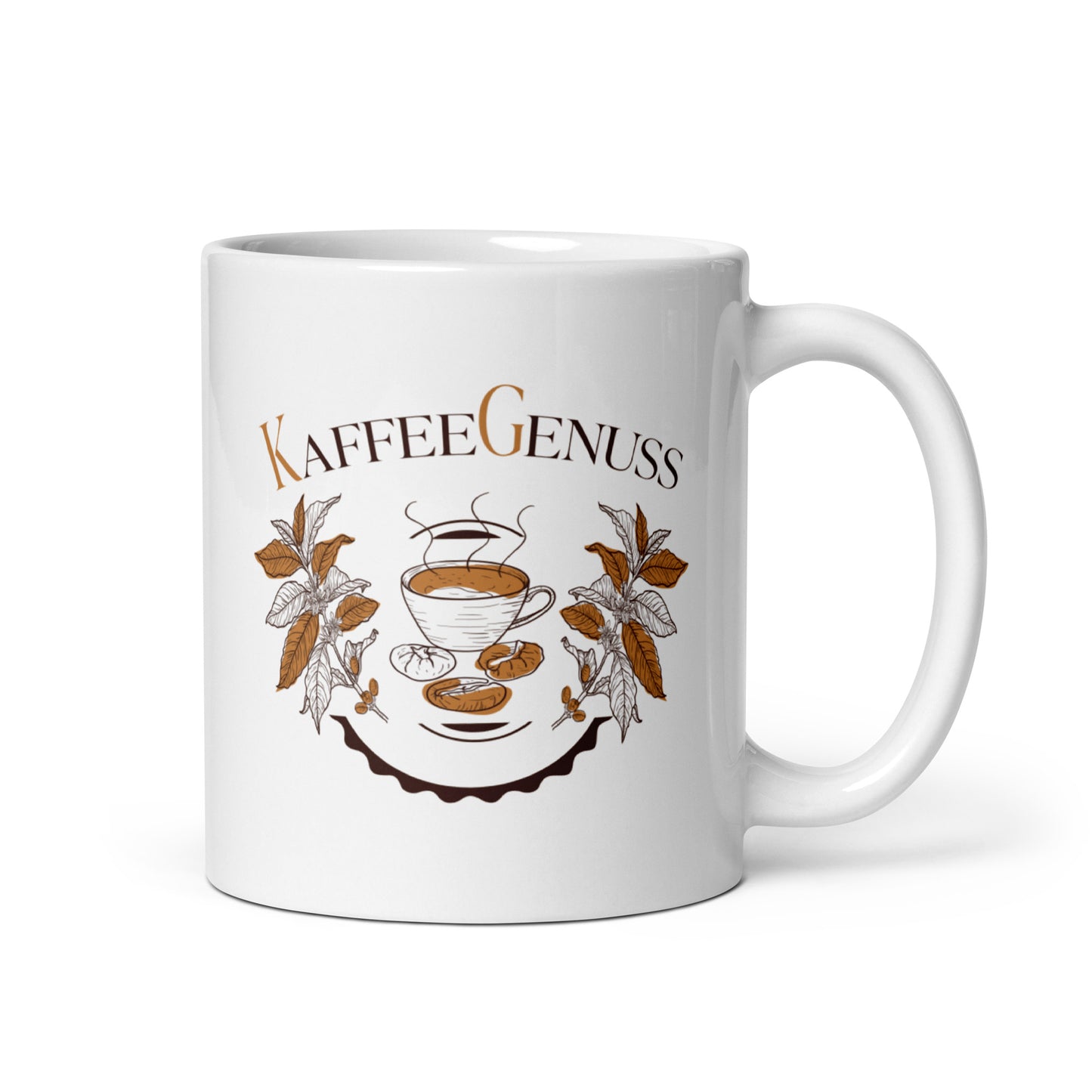 kaffeegenuss - weiße, glänzende tasse