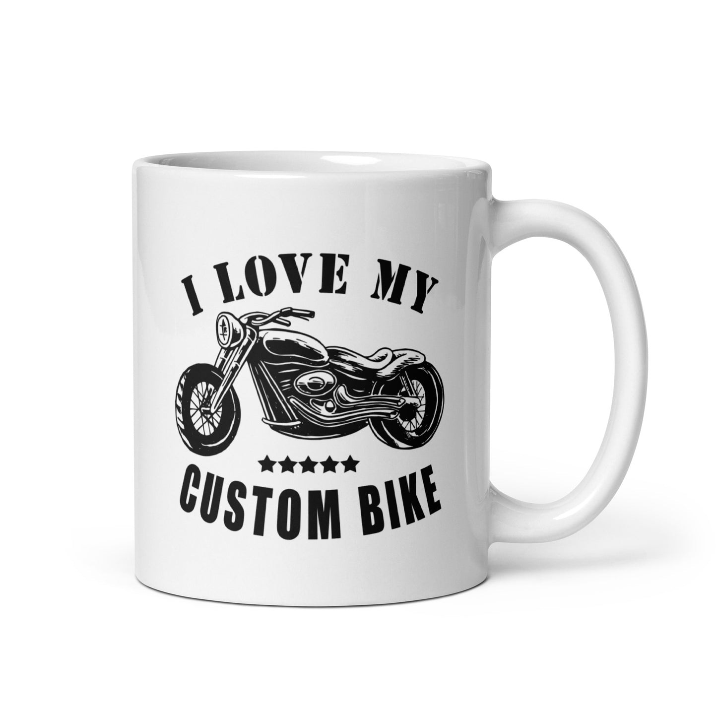 i love my custom bike - ich liebe mein custom-bike - weiße, glänzende tasse