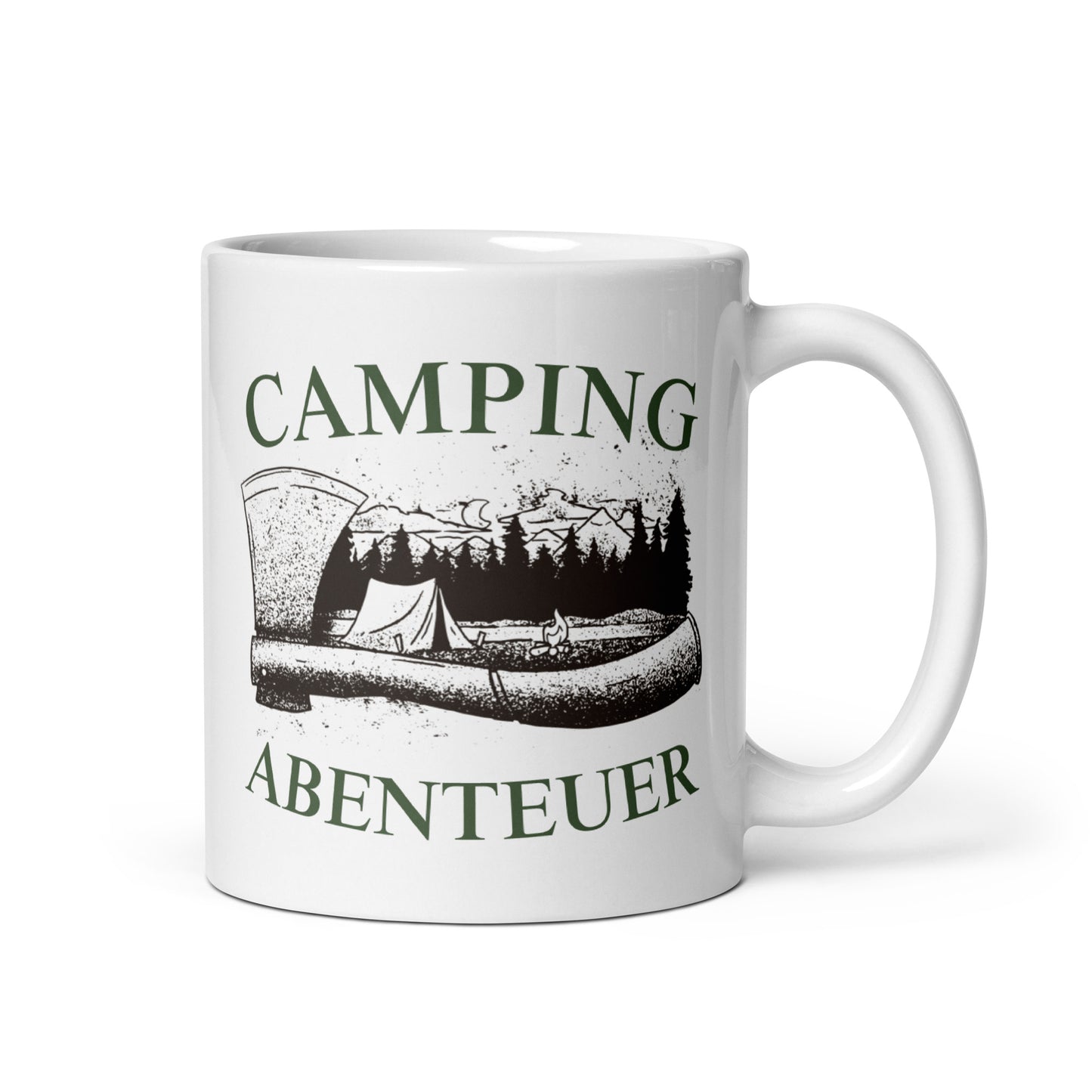 camping abenteuer - weiße, glänzende tasse